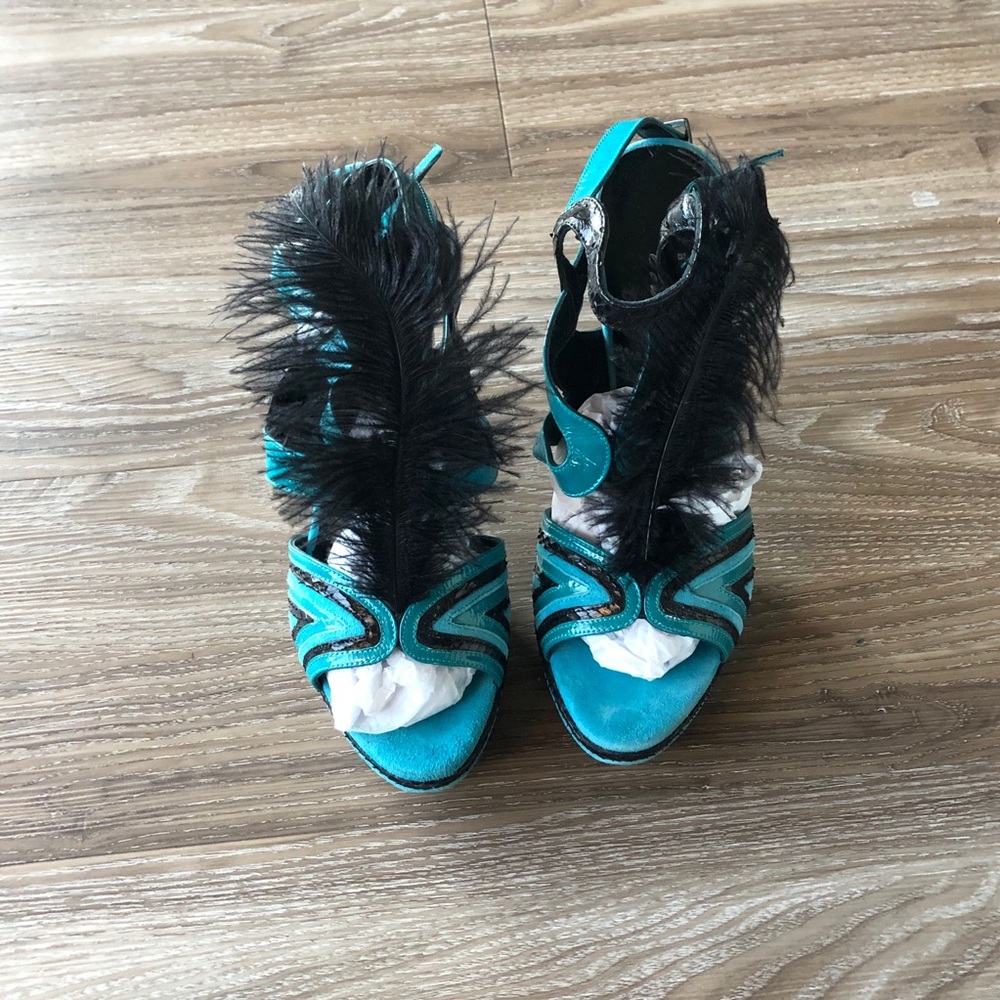 Gibellieri Couture Teal & Black Heels - Picture 2 of 8